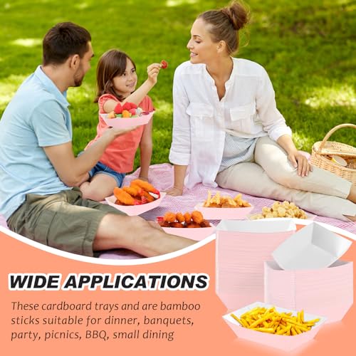 Yinkin 100 Pcs Light Pink Food Trays Boat 2lb Disposable Nacho Trays Kraft Paper Boat for Tacos Party Supplies