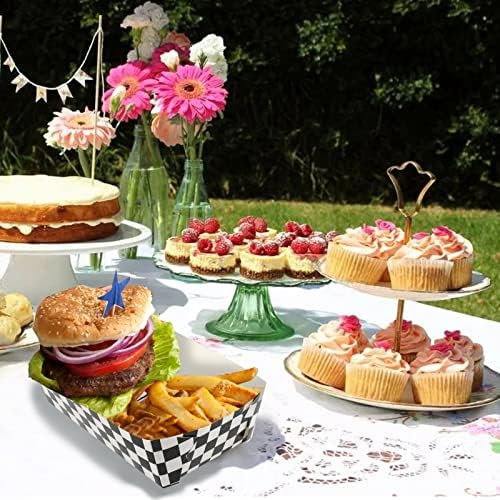 100 Pack Checkered Food Trays for Race Car Birthday Parties