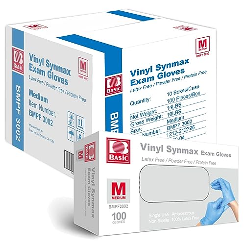 Basic Medical Synmax Vinyl Exam Gloves - Latex-Free Powder-Free Medium BMPF-3002