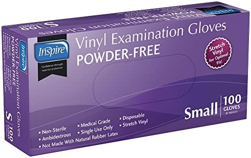 Inspire Exam Grade Stretch Vinyl Gloves 100 Count Small