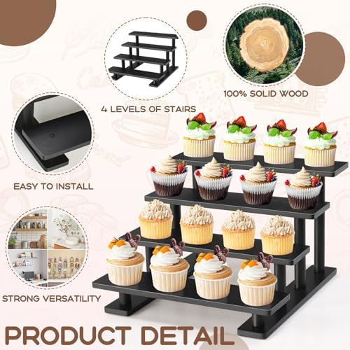Lzhevsk Wooden Display Riser Stand 4 Tier Black