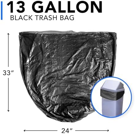 VicBay 13 Gallon Black Trash Bags 1000 Ct Can Liners
