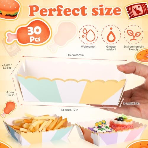 30 Pcs Pastel Striped Food Trays with Gold Foil Edge