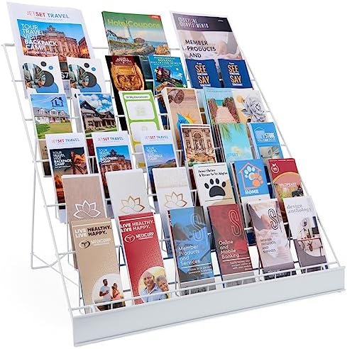 Displays2go 6-Tier Wire Countertop Rack with Sign Channel - White