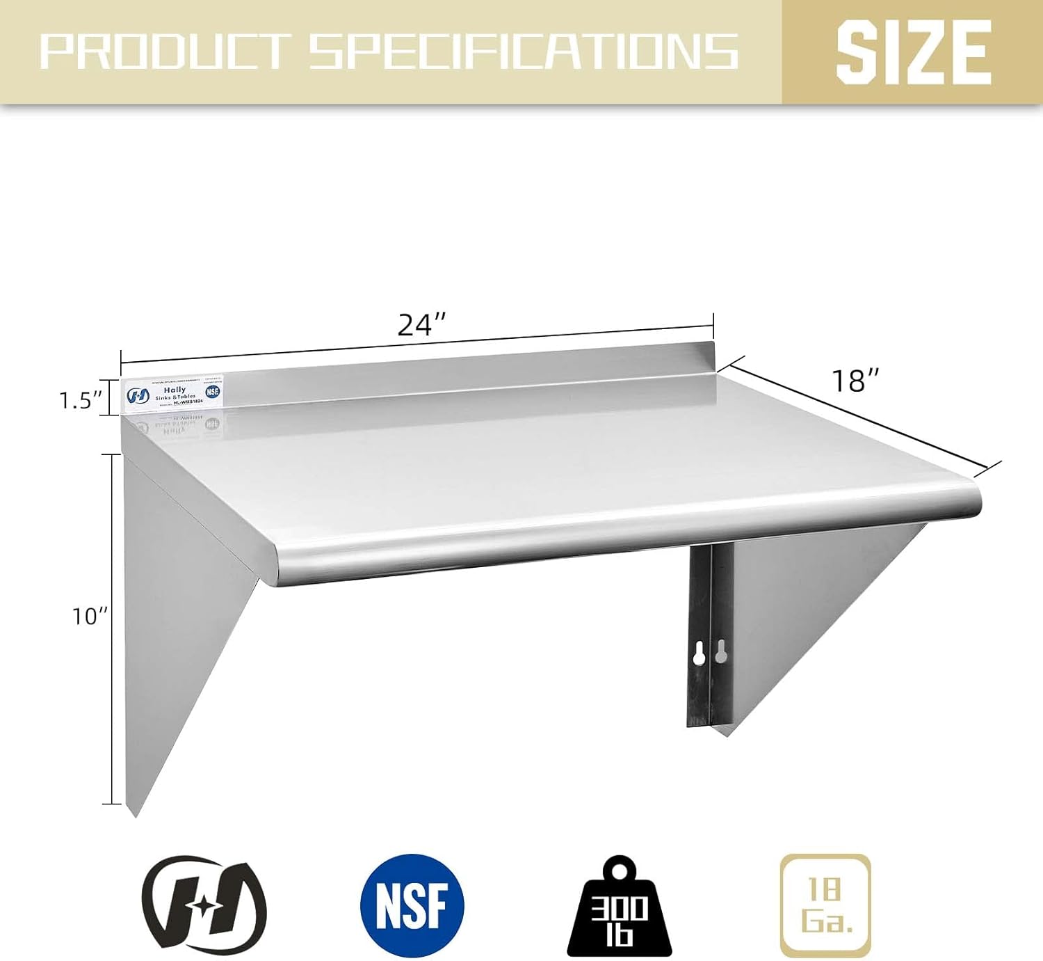 Hally Sinks Tables H 18x24 Inch Stainless Steel Shelf 300 lb