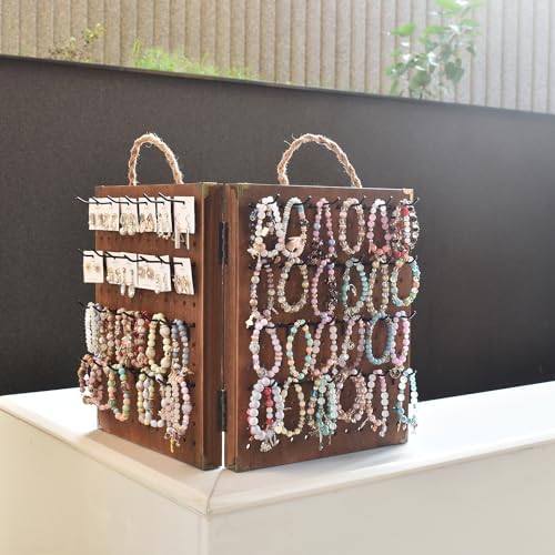 MOOCA 2 Panel Pegboard Jewelry Display Organizer with 48 Hooks and Rope Handle