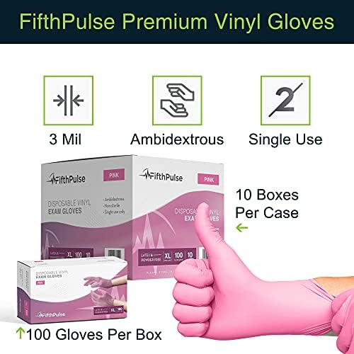 FifthPulse Pink Vinyl Disposable Gloves 100 Pack