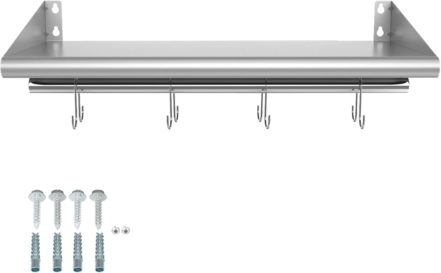 Skyflame 12x24 Inch Stainless Steel Wall Shelf with 4 Hooks