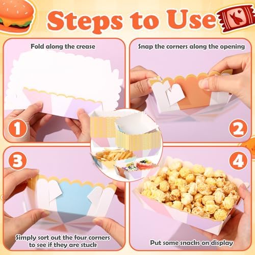 30 Pcs Pastel Striped Food Trays with Gold Foil Edge