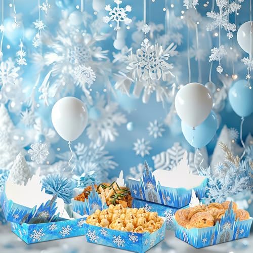 24Pcs Snowflake Paper Food Trays for Winter Wonderland Parties