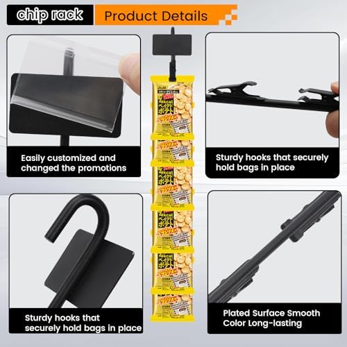 Chip Display Rack with 6 Clips 173 Inches Metal Stand 4Pcs
