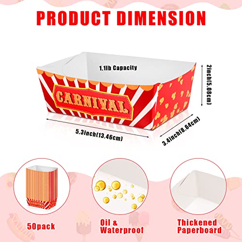 100 Pcs Carnival Food Trays with Waxed Paper for Parties