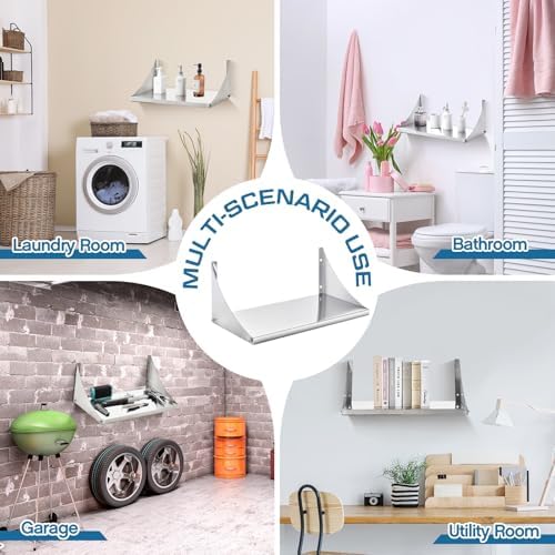 Blulu Stainless Steel Wall Shelf with Side Guards 24x12 Inch Heavy Duty Commercial Kitchen Storage Rack