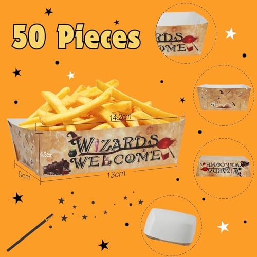 Zoyeven 50-Pack Wizard Themed Paper Food Trays Halloween Party Supplies