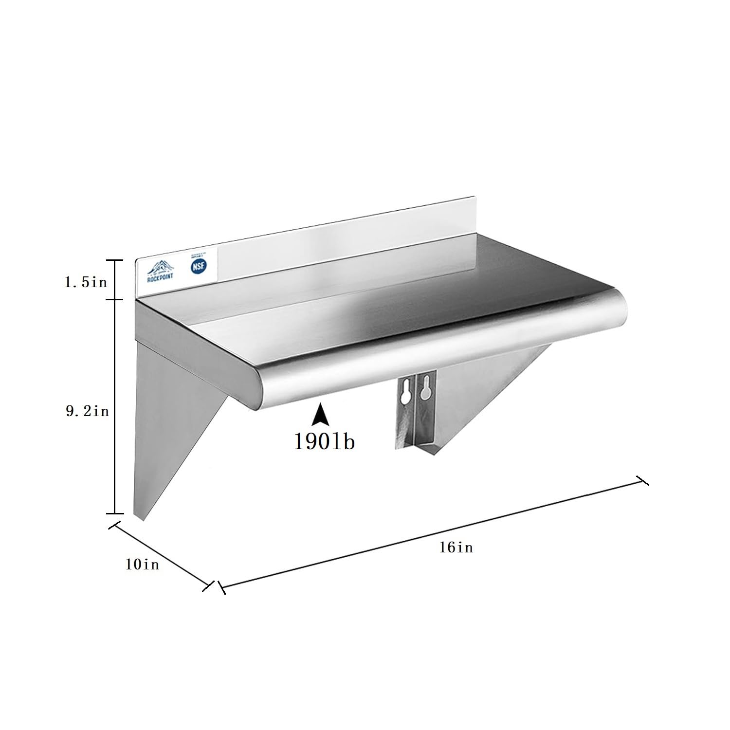 ROCKPOINT Stainless Steel Shelf 10x16 Inches 190lb Silver