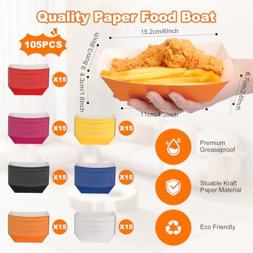 2lb Paper Food Trays 105pcs Multicolor Serving Trays for Fries and Snacks