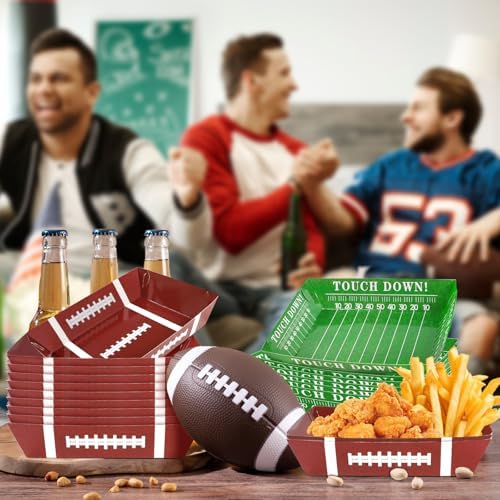 50Pcs Football Party Plates with 2 Patterns 5lb Serving Trays Football Decor for Gameday Birthday and Tailgate Parties