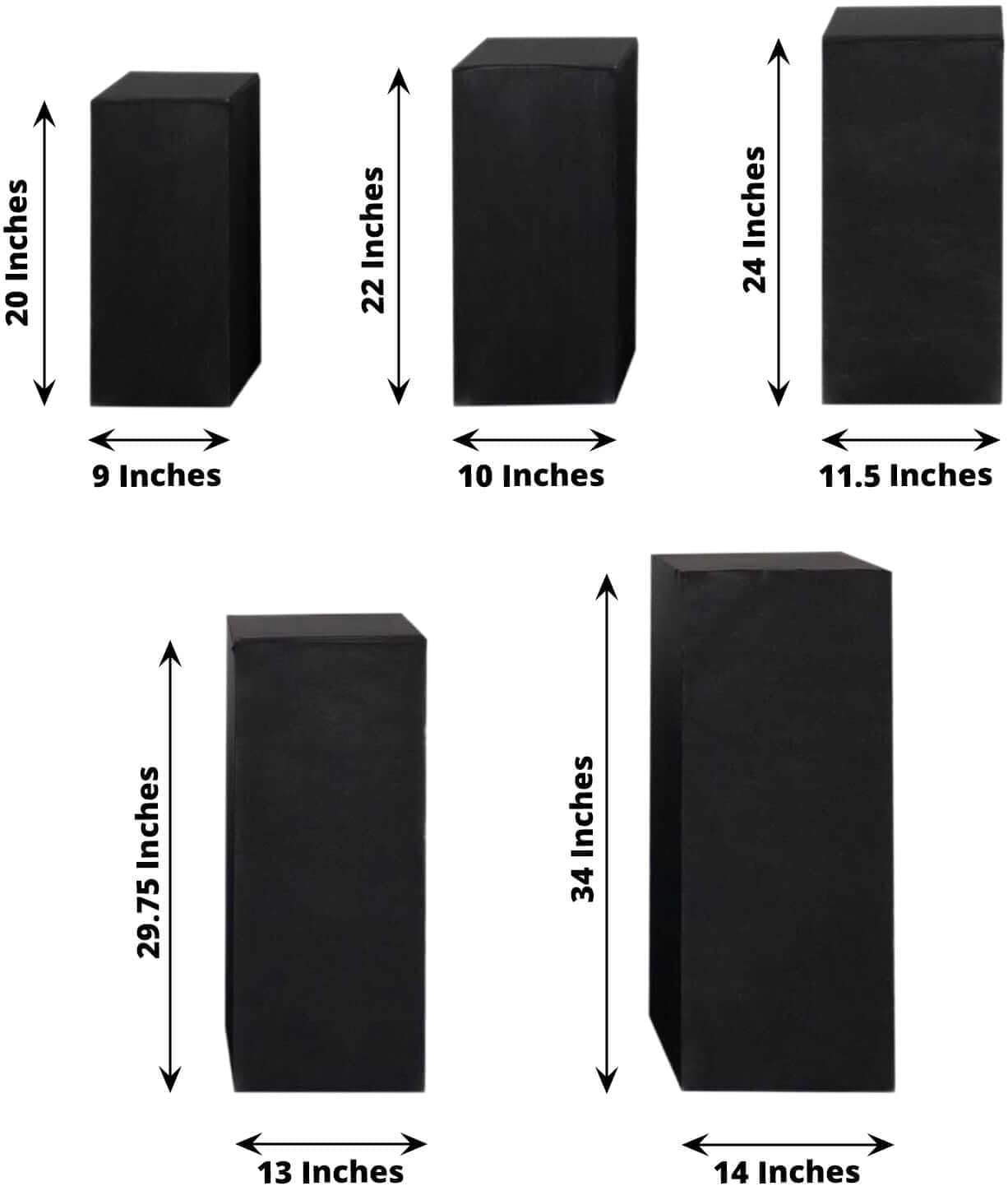 Tableclothsfactory Set of 5 Black Spandex Rectangular Display Box Covers