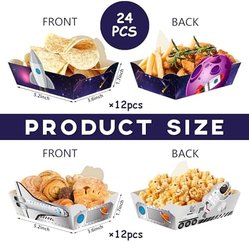 24Pcs Space Themed Paper Food Trays - Rocket and Astronaut Serving Bowls