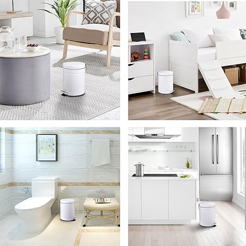5L Round Step Trash Can with LidMini Metal Wastebasket for Home Office Car