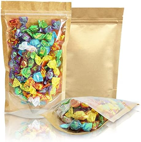 BEISHIDA Reusable Self-Sealing Ziplock Pouches 5x8 Inch Pack of 50 Kraft Brown