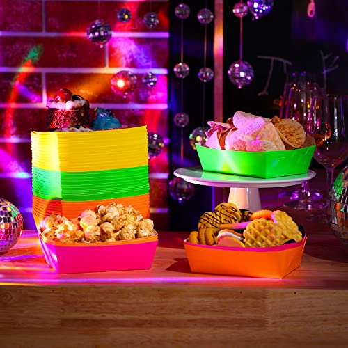 Hoolerry 48 Pcs Neon Glow Food Trays for Parties