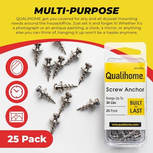 Double-Headed Wall Anchors - 30 Lbs Load Capacity - 25 Pack for Drywall