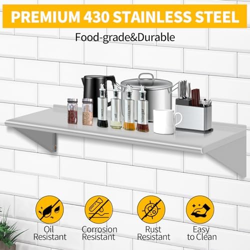 Stainless Steel Wall Shelf 14x48 Commercial Floating Shelving
