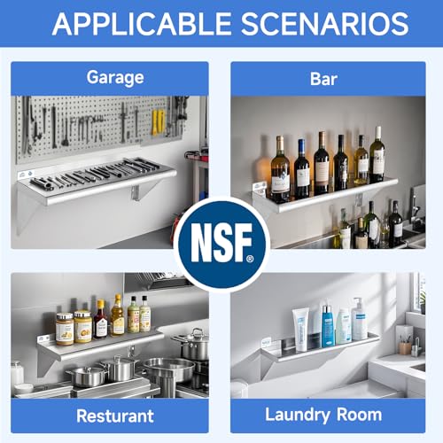 ROCKPOINT Stainless Steel Shelf 10x36 Inches 240lb Silver