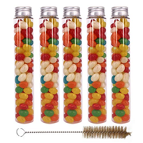 15 Pack Clear Plastic Test Tubes with Screw Caps and Brush