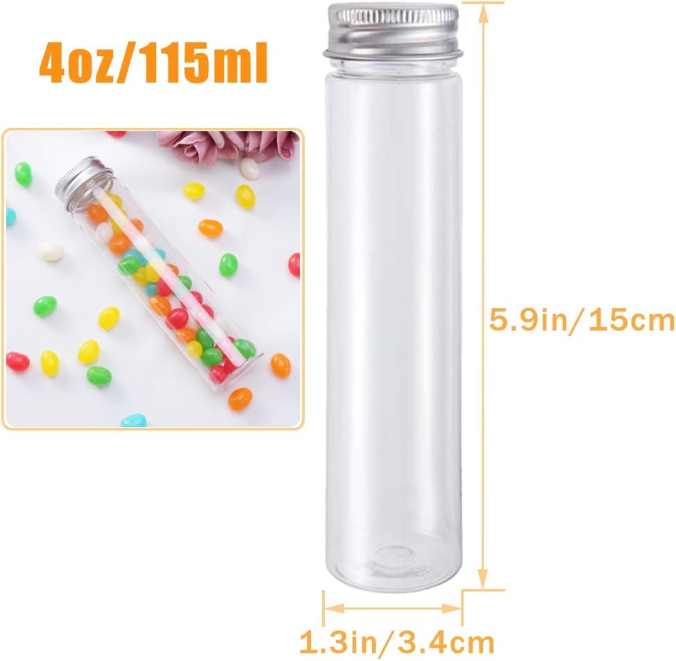 Haawooky 18 Pack 115 ml Clear Plastic Test Tubes with Screw Caps