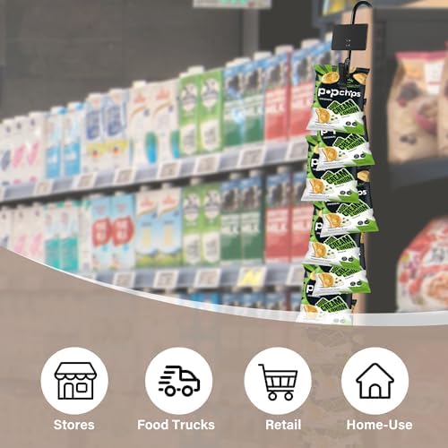 Hanging Chip Display Rack with 12 Clips - 4 Pack Black with Headers