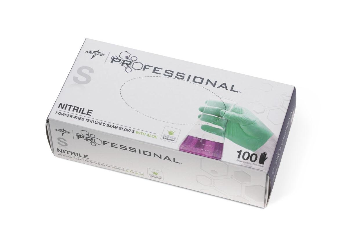 Medline Professional Textured Nitrile Exam Gloves with Aloe Size S
