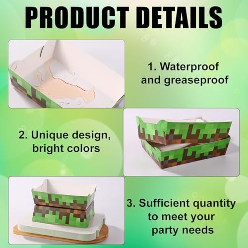 24pcs Miner Theme Food Trays Waterproof Greaseproof Brown Green Party Serving Displayware