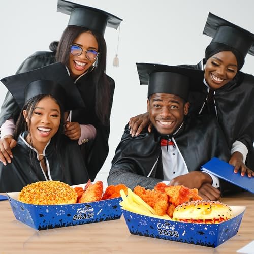 50 PCS Class of 2025 Blue Black Graduation Decor Plates