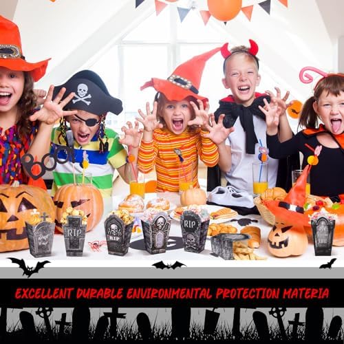 Weekgrat 90 Pcs Halloween Popcorn Boxes with Tombstone Designs
