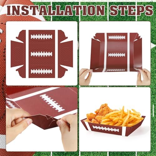 50Pcs Football Party Plates with 2 Patterns 5lb Serving Trays Football Decor for Gameday Birthday and Tailgate Parties