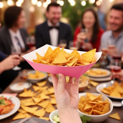 100 Pack 3LB Paper Food Trays with Pink Color