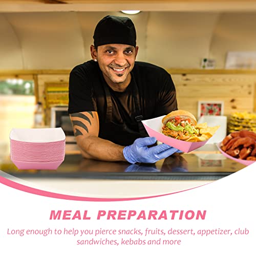 Yinkin 100 Pcs Pink Kraft Paper Food Trays Boat for Tacos and Snacks