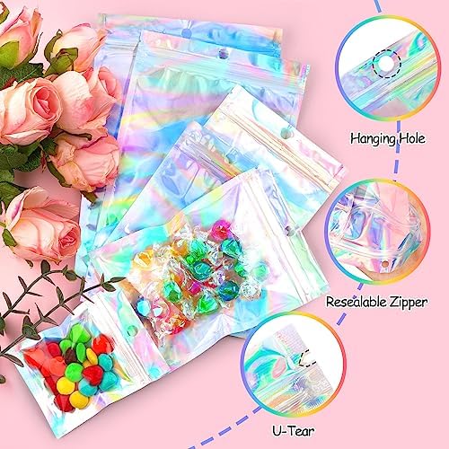 Funfery 100 Pack Clear Smell Proof Holographic Bags with Zipper
