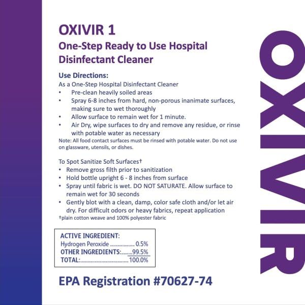 Oxivir Diversey 1 100850916 Hospital Strength Disinfectant Cleaner 32-Ounce Pack of 12 with Spray Trigger