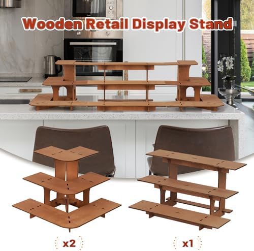 3 Tier Wooden Display Shelf Corner Straight Racks for Retail Farmers Market and Events