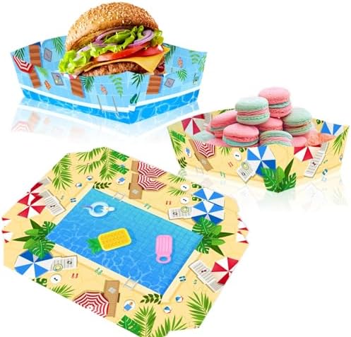 24 Pcs Hawaiian Style Paper Food Plates for Summer Pool Parties