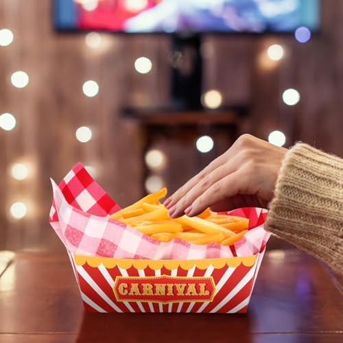 100 Pcs Carnival Food Trays with Waxed Paper for Parties