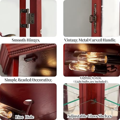 Corner Curio Cabinet with Lights - Adjustable Glass Shelves and Mirror Back