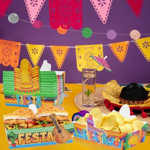 24 Pcs Mexican Theme Disposable Food Trays for Snacks and Parties