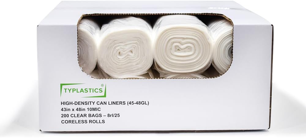 TYPLASTICS 45-48 Gallon Clear Trash Can Liners 200 Pack