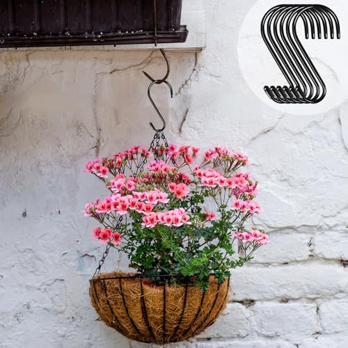 6 Pack Heavy Duty S Hooks with Vinyl Coating 6 Inch S Hooks for Hanging Kitchen Pans Clothes Bags Plants Hats Black