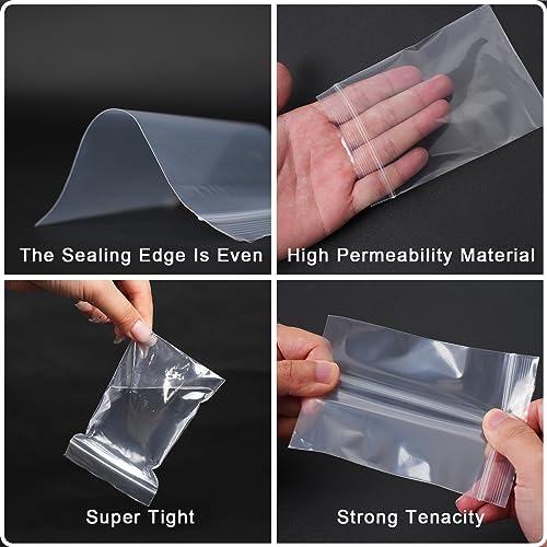 500 Pcs Small Clear Plastic Zip Bags with 5 Sizes and Sticker Tags