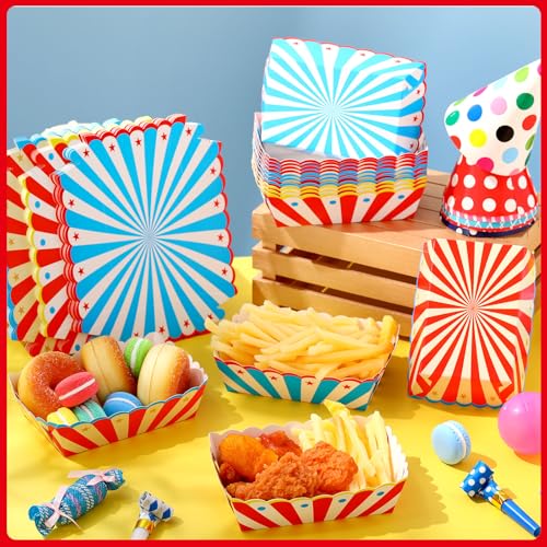 Honeydak 60 Pcs Carnival Food Trays with 3 Colors